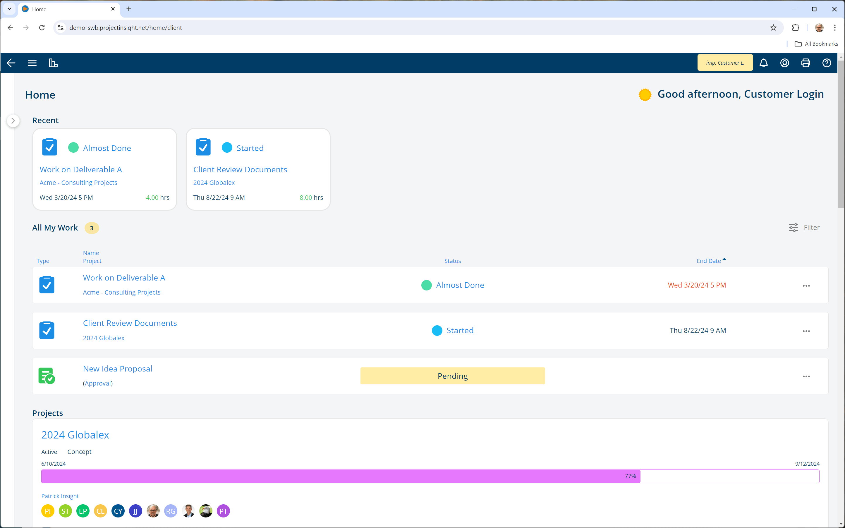 Client views in projects