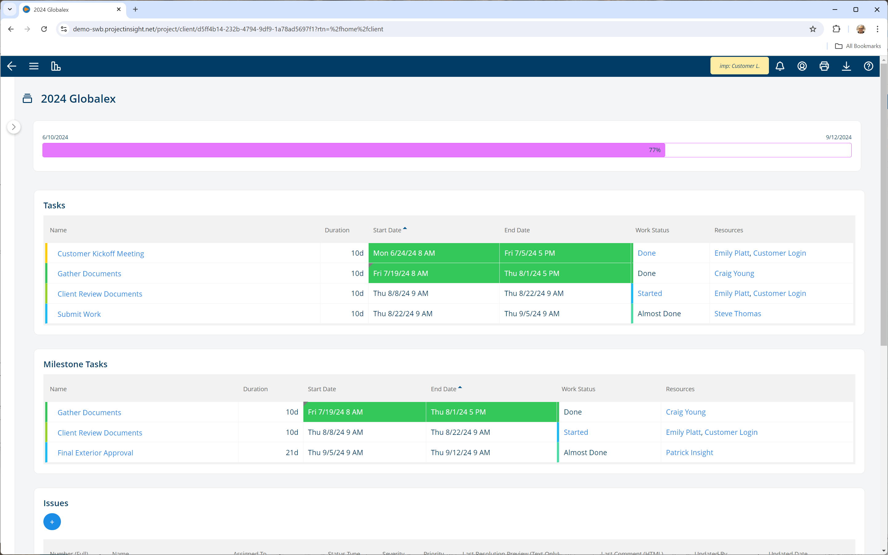 Project Insight's Client View feature