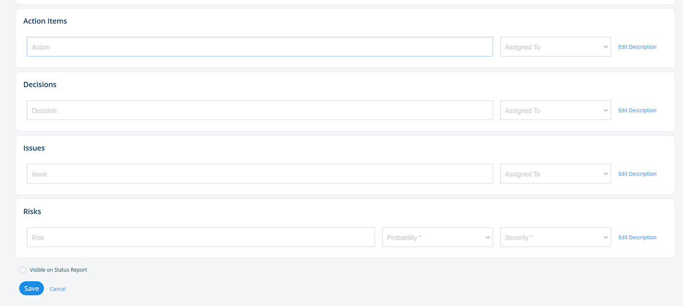 Meeting Minutes Input Fields