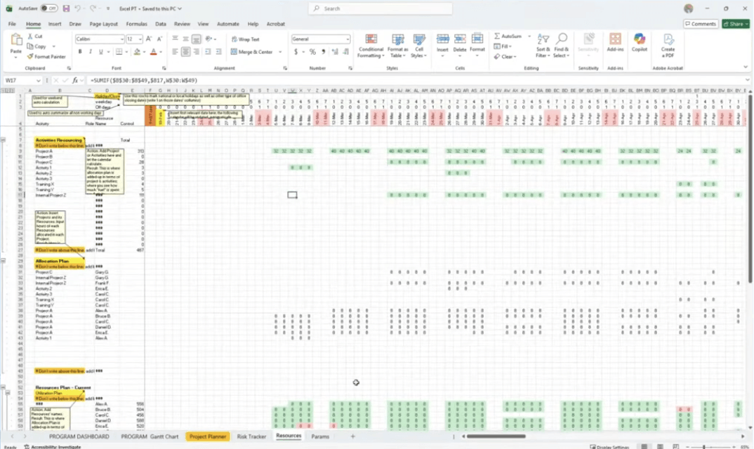 Managing projects in Excel spreadsheets